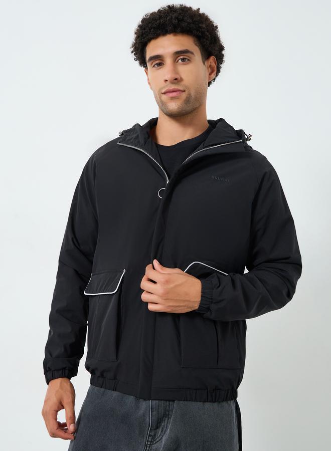Styli Men Black Oversized Fit Windbreaker Hooded Jacket - Image 3